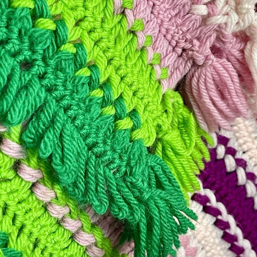 Handmade Crochet Blanket Vibrant Pink‎ Green Purple Stripes Unique Pattern 46x78